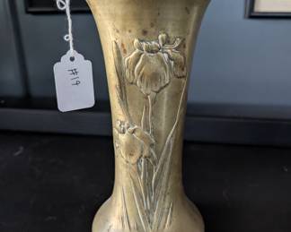 Item #19 Brass Floral Art Nouveau Vase, Good Condition, Aged H9.5" W4.5"