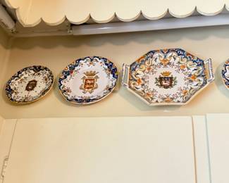 Item #151 Lot of Five, Set of Faiance de Rouen Dishware, Two-Handle Charger and Four Plates , Good Condition