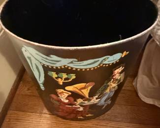 Item #130 1950s Painted Tin Trash Can, Good Condition, Aged, 13.5" 11.5"