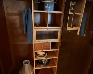Item #118 1920 Oaken Gentleman's Wardrobe, Labeled Compartments w/ Key, Aged Great Condition, 69" 42" 18"