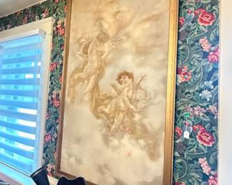 Item #192 Large Painting of Cherubs on Canvas w/ Gilt Frame c.1880, 66" 38"