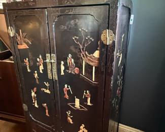 Item #2 Chinese Black Lacquer Cabinet, Minor Wear,H54" W30" D16"