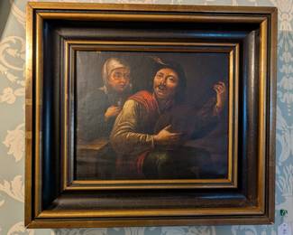Item #65 Dutch Painting, 'Man Playing Lute and Singing to a Maiden', 18th Century