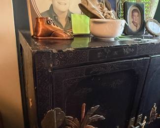 Item #2 Chinese Black Lacquer Cabinet, Minor Wear,H54" W30" D16"