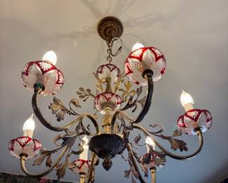 Item #257 Cranberry Cut to Clear Chandelier