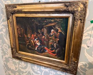 Item #72 Medium Dutch Painting, 'Drinking Scene', 18th C, Aged Good Condition, 19" 22.5" 1"