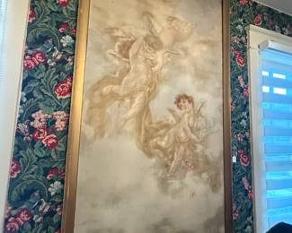 Item #192 Large Painting of Cherubs on Canvas w/ Gilt Frame c.1880, 66" 38"
