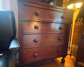Item #127 1840 Mahogany Empire-Style Chest w/o Key, Good Condition, Aged, 45" 39" 19"