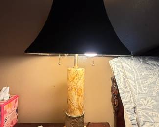 Item #131 Set of Two Classical Ormalou Marble Lamps w/ Original Shades , One Good Condition, One Pullchain Stuck, 22" 4" Base, 10" Shade