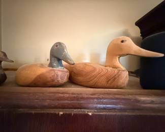 Item #121 Four Wooden Duck Decoys, Two Large(Leonard O'Neil) & Two Small(Unknown Artists), Good Condition, Lot of Four