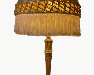 Item #95 Wicker Lamp with Fringe, 1915-1920, Good Condition, 24" 12"