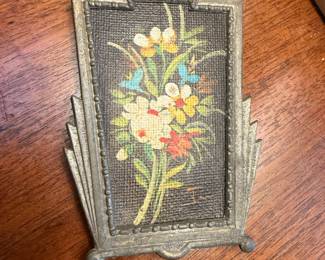 Item #27 Small Floral Painting, Aged, H3.5" W2.25"