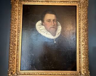 Item #52 Large Dutch Painting, Dutch Gentleman, 1580-1600, Aged , Good Condition 34.25" 33.5" 3"