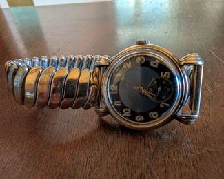 Item #276 Men's Art Deco Wristwatch c. 1940 - Mathey, Sub Seconds (All Original, Including Band, Two-Tone Blue Dial, Running but Needs Service)