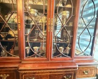 Item #190 1960 John Stuart Mahogany Break Front Hutch w/ Banded Inlay 81" 59" 15"