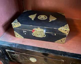 Item #2 Chinese Black Lacquer Cabinet, Minor Wear,H54" W30" D16"