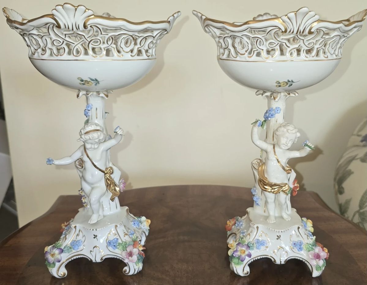 RARE DRESDEN GERMANY FIGURAL COMPOTES