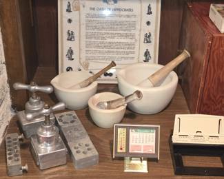 SUPPOSITORY MOLDS & ANTIQUE MORTAR & PESTLES FROM THE OARD-ROSS DRUG STORE COLLECTION