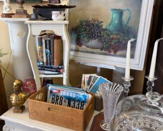 end tables, framed art, candlesticks