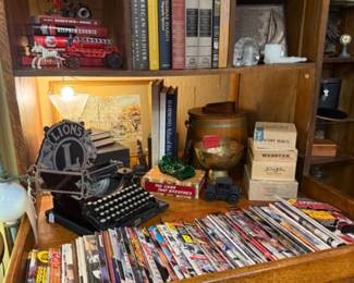 antique typewriter, old magazines, old books and more. 