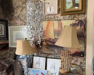 lamps, beach art, ship prints