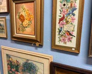 framed art on many walls. 