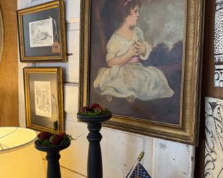 Antique art pieces, oils, watercolors, pastels