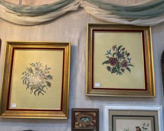 Needlepoint framed art with velvet matting