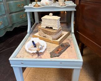 60s blue chalk painted end table