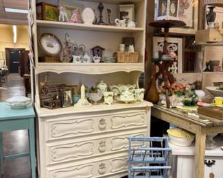 french provincial dresser, tables, end tables, art