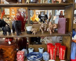 elephants, coffee mugs, picnic basket