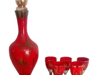 FLASHED GLASS CORDIAL DECANTER SET