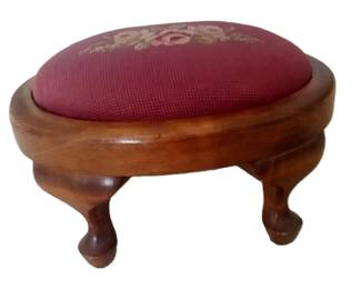 SMALL FOOTSTOOL WITH NEEDLE POINT