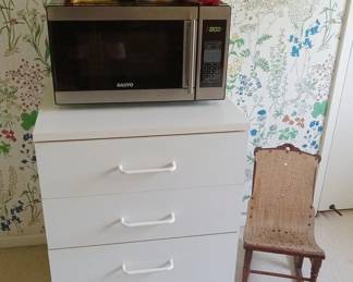 CHILD SIZE ROCKER, FILE CABINET, MICROWAVE