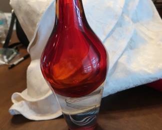 red glass vase