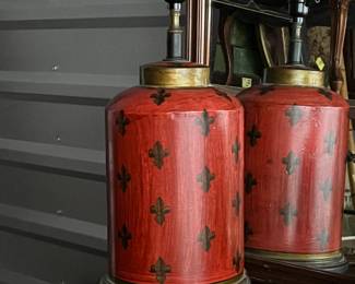 Vintage Tea Caddy Red Fleur-de-Lis Table Lamp - Asking $99 (item excluded from 50% day)