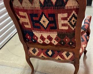 Vintage Kilim Upholstered Carved Wood Armchair - Asking $349 