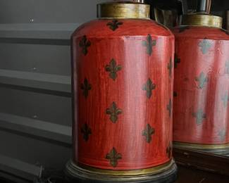 Vintage Tea Caddy Red Fleur-de-Lis Table Lamp - Asking $99 (item excluded from 50% day)