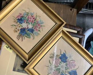 pair of crewel framed art - $75