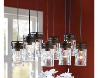 stock image to show hanging - allen + roth vallymede 8 light aged bronze farmhouse light - $75