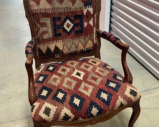 Vintage Kilim Upholstered Carved Wood Armchair - Asking $349 