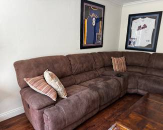 Large couch back measures 39 inches tall floor two armrest 24 inches 43 inches deep length 10 inches down one way and 11.6 inches going the other way across the back