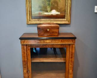 Antique glass front cabinet with inlay