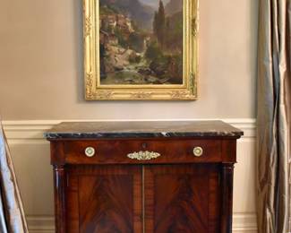 Marble top Empire style flame mahogany commode