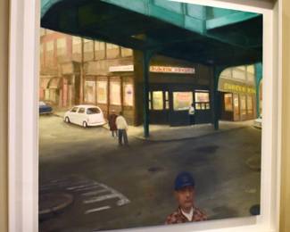 "On Frend Street" oil painting on board by Barry McGlashan of Dunkin' Donuts