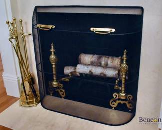 Fireplace screen, andirons and fireplace tools