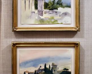 wo Tuscan landscape watercolors by Wendy Artin.