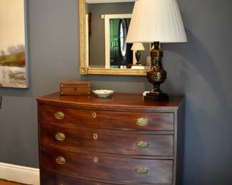 Antique Hepplewhite bow front chest of drawers purchased from Leonards