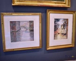 Two framed Venice canal scenes by Mabel J. Williams.