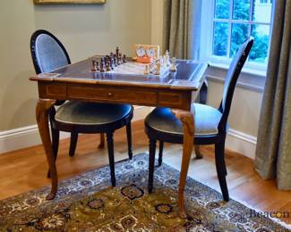 Inlaid game table with leather top